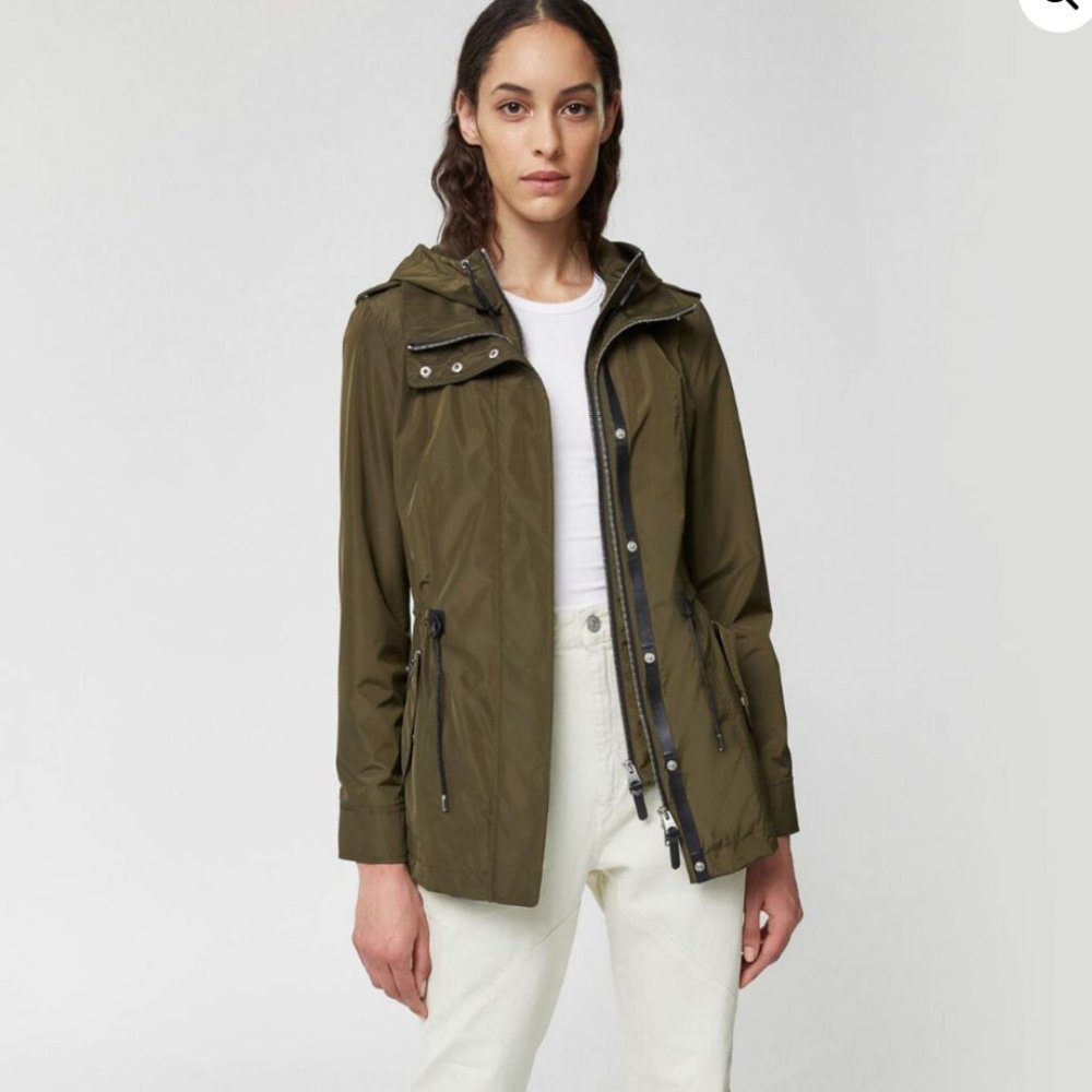 Mackage Melita Lightweight Rain Jacket with Removable Hood in Army (Size S)